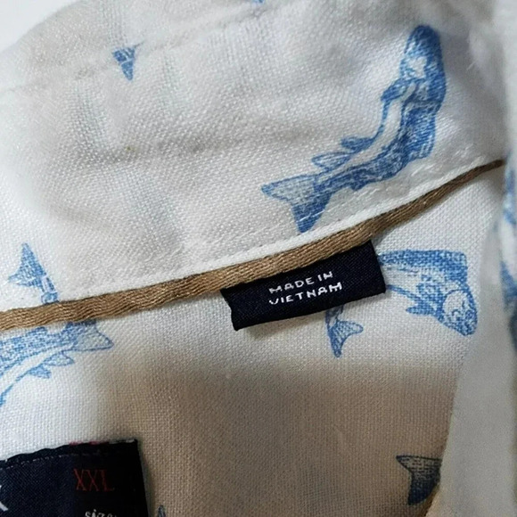 Cremieux Collection Shirt Men Button Down White Fish Print Short Sleeve  Casual - Picture 11 of 14